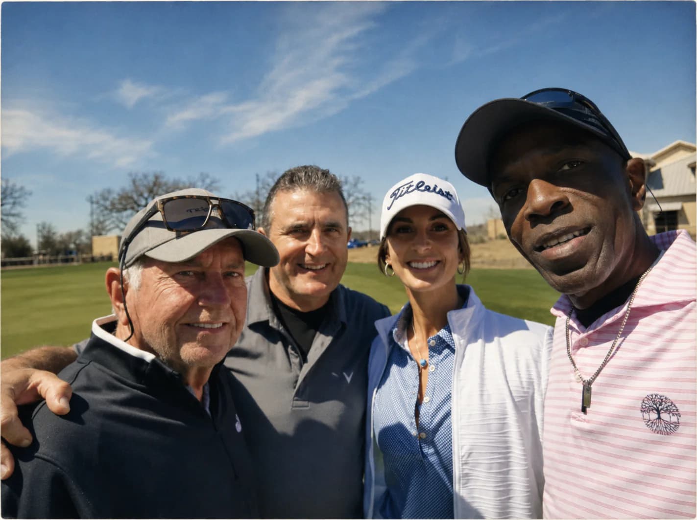 Four Friends of Aviation attendees taking a selfie on the golf course